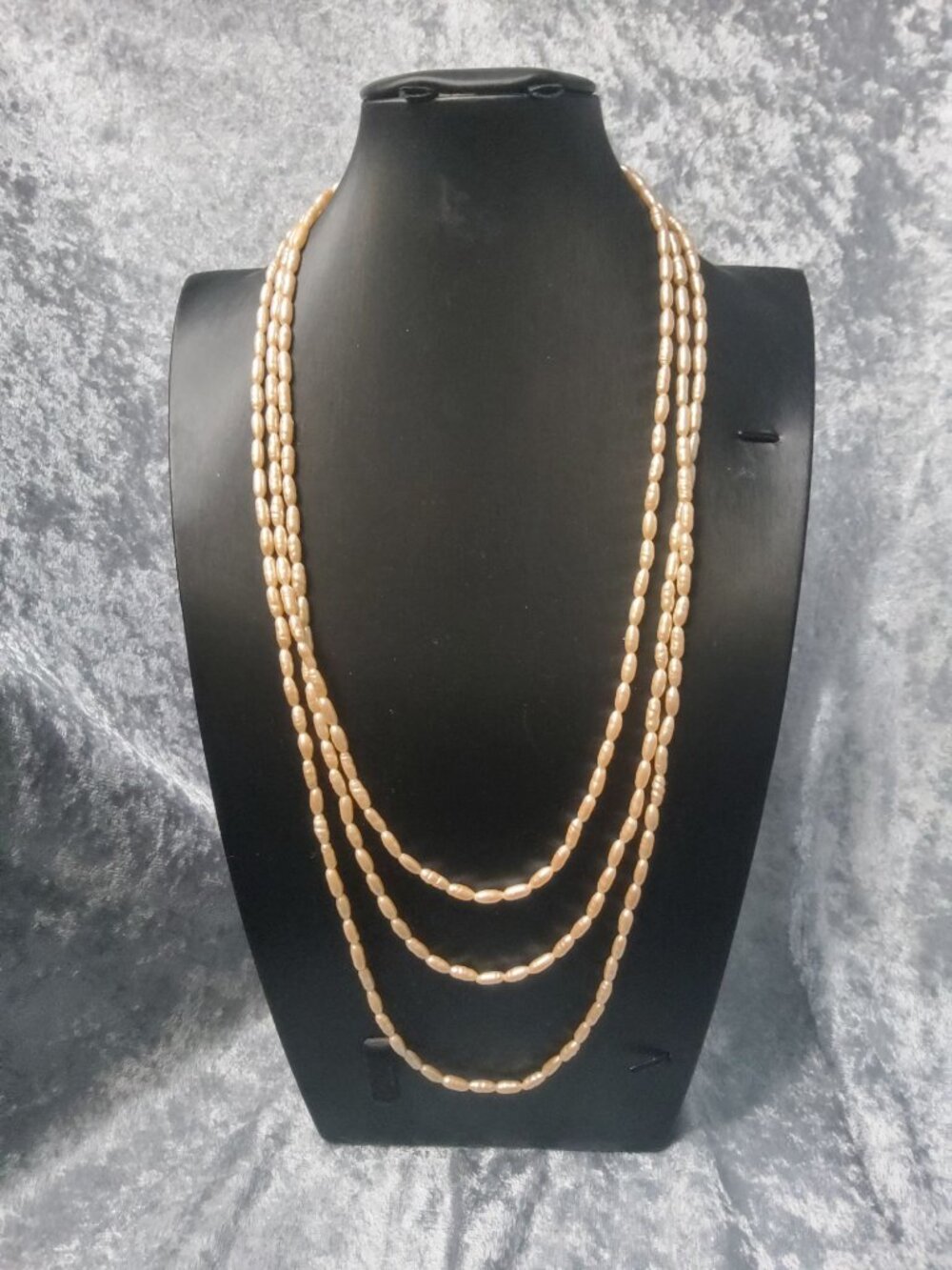 Vintage Simulated Freshwater Rice Pearl Necklace champagne colored flapper lengt